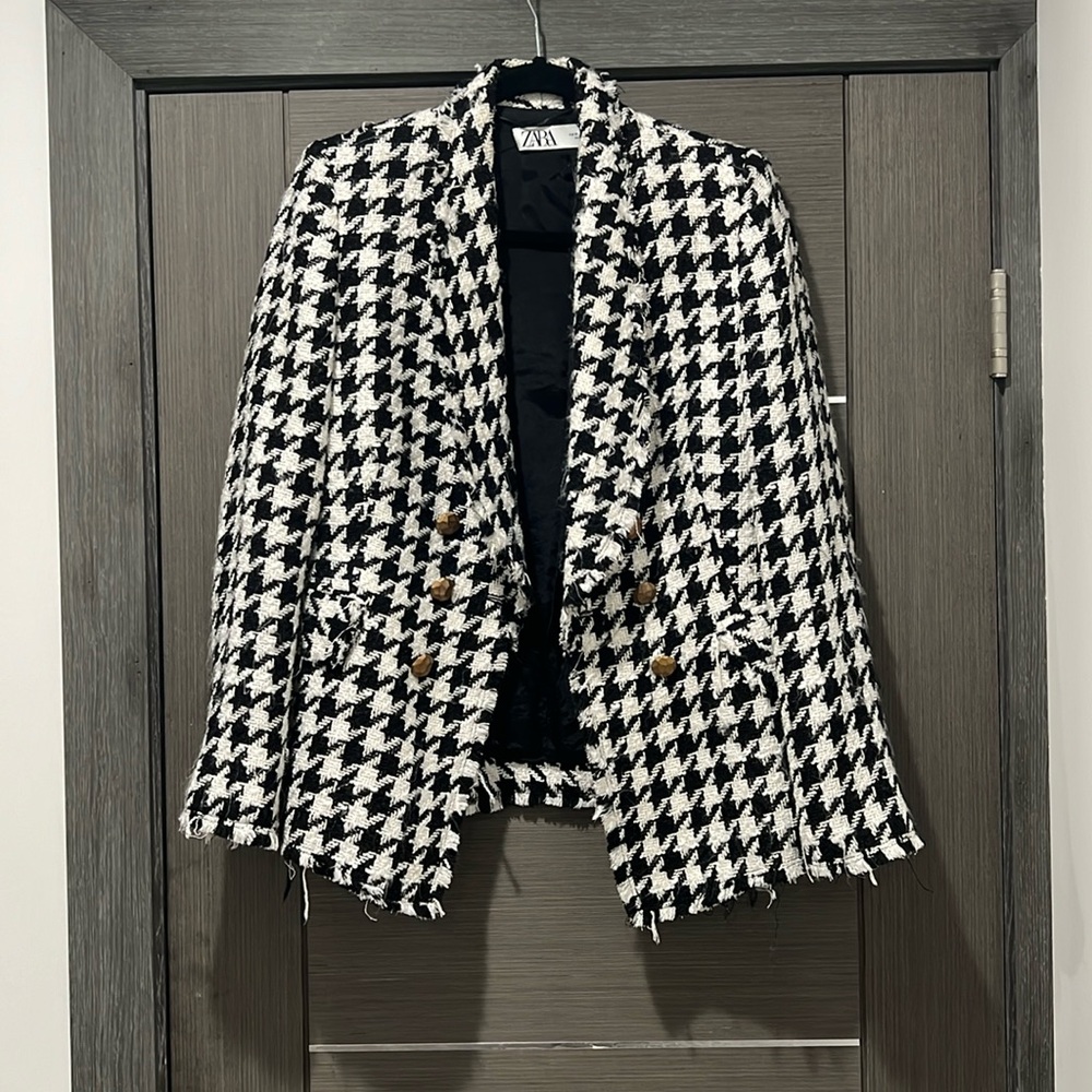 ZARA tweed black and white blazer